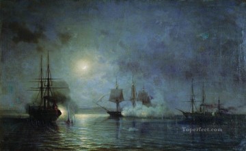 Warship Painting - turkish steamships attack 44 gun fregate flora 1857 Alexey Bogolyubov warships naval warfare